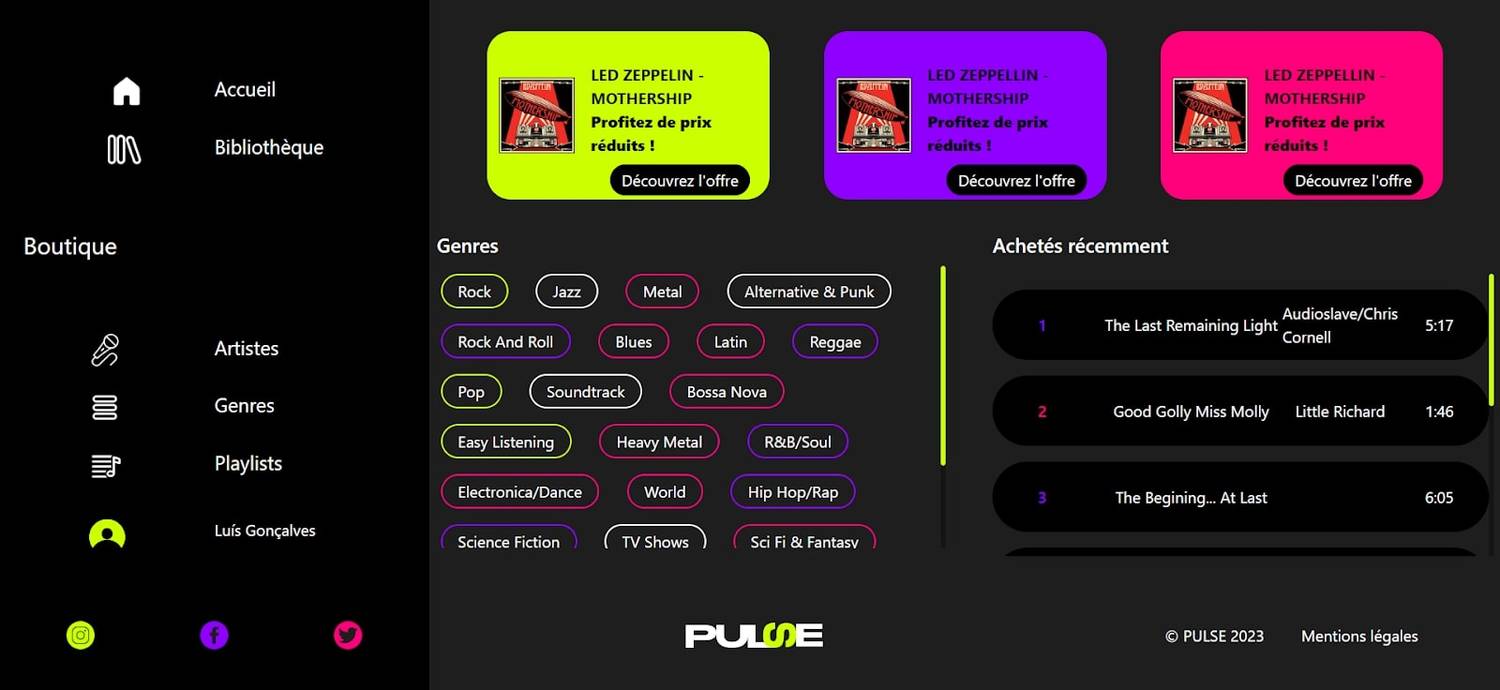 Mock-up du projet Pulse