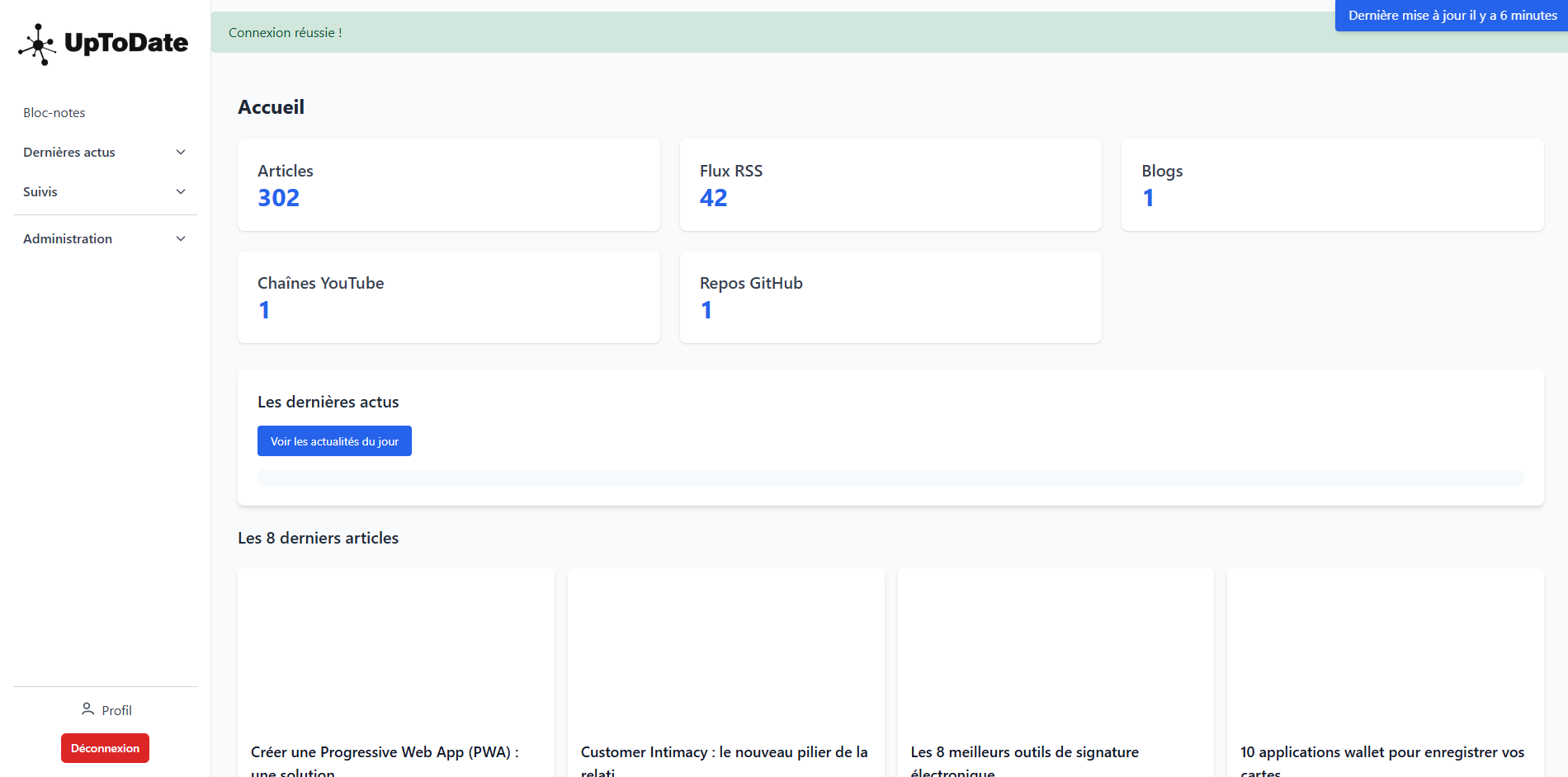 Mock-up du projet Uptodate
